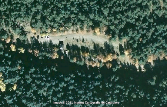 Imagen desde avión del Parking de Espot del Parque Nacional Aigüestortes