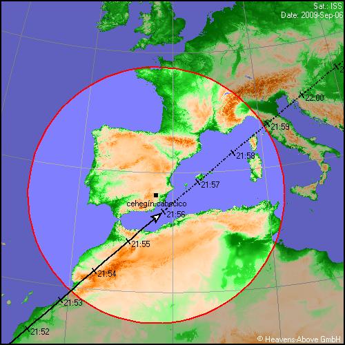 Paso de la ISS el día 6 a las 21:55h, cerca de la Región de Murcia