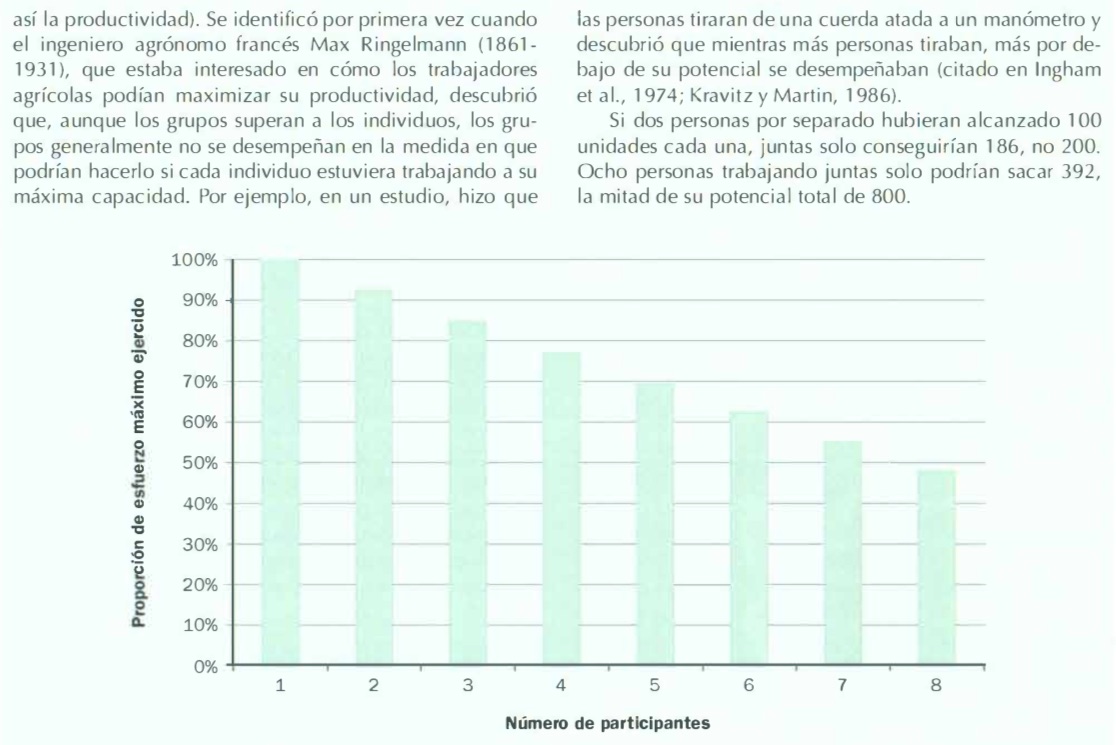 Efecto holgazanería social. Tomado del capítulo <<Introducción a la Psicología Social>> (Gabriela Topa Cantisano), p. 41, del libro <<Psicología Social>>, edición 2023 (Vol. 1), Bustillos y otros